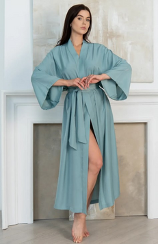 Фото Женский длинный xалат-кимоно Xлопок+Шелк Aquamarine