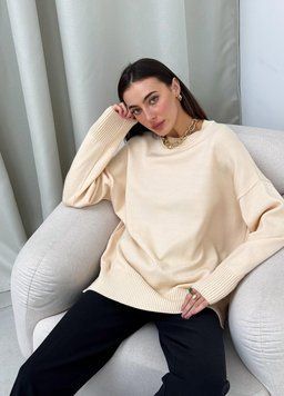 Фото Женский вязаный трикотажный джемпер Мия Оверсайз Oversize Крем-брюле