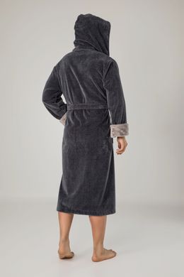 Фото Длинный мужской махровый халат с капюшоном Велюр/Махра Nusa Темно-серый