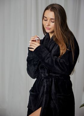 Фото Довгий жіночий теплий халат Шаль Welsoft Чорний 1020