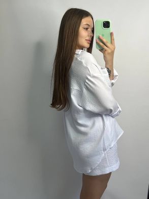 Фото Женский льняной костюм Шорты + Рубашка Белый