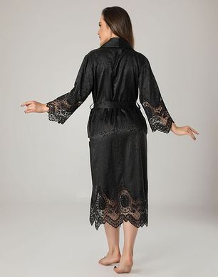 Фото Жіночий шовковий халат з мереживом Nusa 15055 Чорний