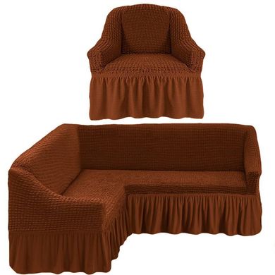 Фото Чехол для углового дивана + кресло с юбкой Turkey № 9 Коричневый