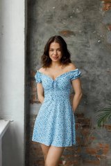 Фото Блакитна міні сукня в квітковий принт з софту