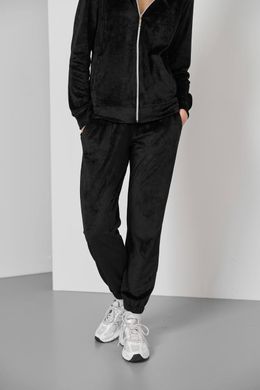 Фото Жіночий велюровий спортивний костюм на блискавці з каптуром Чорний 116/23 чорний
