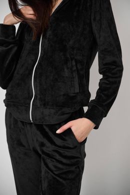 Фото Женский велюровый спортивный костюм на молнии с капюшоном Черный