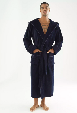 Фото Мужской махровый халат с капюшоном Велюр/Махра Nusa 7230 Lacivert Синий