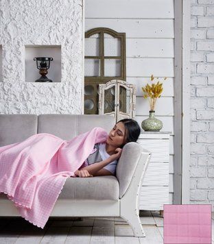 Фото Плед флісовий Kayra Полар Квадратики Рожевий 1935-00-pink