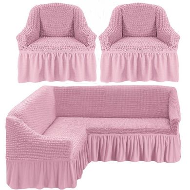 Фото Чохол для кутового дивана + крісло з спідницею Turkey № 10 Рожева Пудра