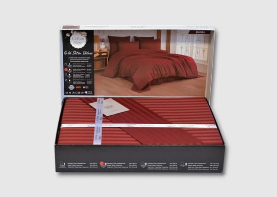 Фото Комплект постільної білизни Cotton Shine Stripe Satin Bordo хм40041
