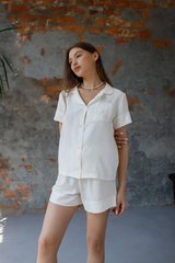 Фото Женская штапельная пижама Шорты + Рубашка Молочная