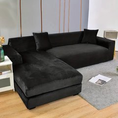 Фото Черный велюровый чехол на угловой диван