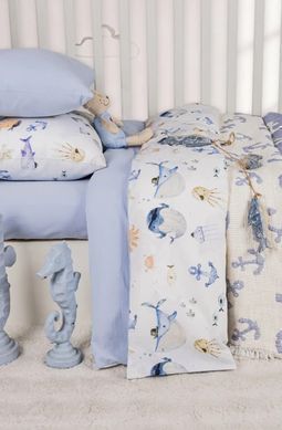 Фото Постельный набор плед и белье для новорожденных Saheser Baby Pique Set Maritime Mavi