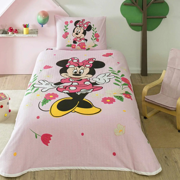 Фото Комплект постільної білизни з піке TAC Disney Minnie Mause Golden простирадло на резинці p-60304722