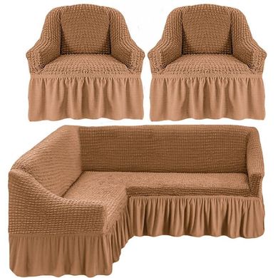Фото Чехол для углового дивана + кресло с юбкой Turkey № 11 Медовый