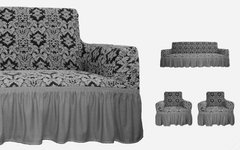 Фото Жакардовий чохол з спідницею для дивана та+ 2-х крісел Damask Сірий