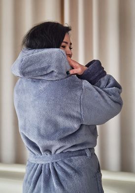 Фото Длинный женский теплый халат с капюшоном Welsoft Серый 4002