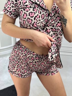 Фото Женская пижама из софта Шорты и Рубашка Розовый Леопард