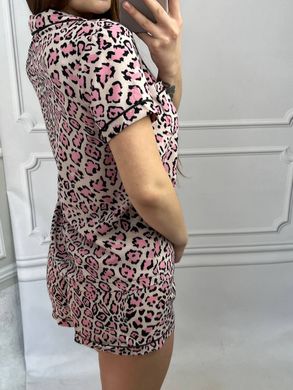 Фото Жіноча піжама з софту Шорти та Сорочка Рожевий Леопард 012/21 леопард рожевий
