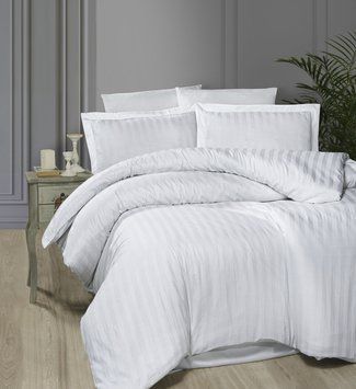 Фото Сатинова постільна білизна First Choice Cotton Satin Stripe Broad Line White хмs-365-tek