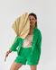 Фото №1 из 10 товара Женский льняной костюм Шорты + Рубашка Зеленый