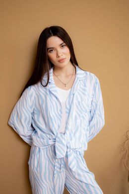 Фото Костюм жіночий з софту рубашка + штани Зебра Блакитна