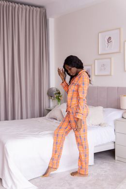 Фото Женский домашний костюм-пижама 100% Хлопок Брюки + Рубашка Оранжевая