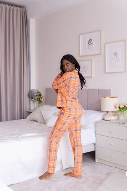 Фото Женский домашний костюм-пижама 100% Хлопок Брюки + Рубашка Оранжевая