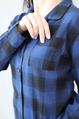 Фото Женский домашний костюм-пижама 100% Хлопок Брюки + Рубашка Синий с Чёрным 030-17