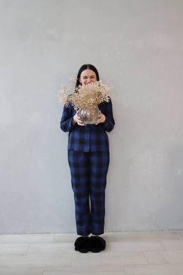 Фото Жіночий домашній костюм-піжама 100% Бавовна Штани + Сорочка Синій з Чорним 030-17 Синій з чорним