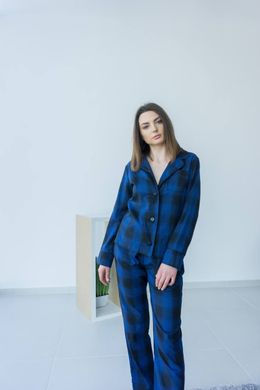 Фото Женский домашний костюм-пижама 100% Хлопок Брюки + Рубашка Синий с Чёрным 030-17