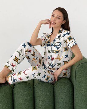 Фото Жіночий набір з софту Штані та Сорочка LV Білий 104/23 LV білий Louis Vuitton 104/23б