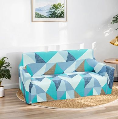 Фото Универсальный трикотажный чехол на диван трехместный Blue Triangles
