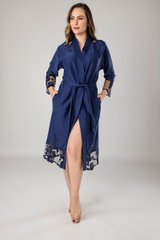 Фото Женский халат из тонкого трикотажа с кружевом Nusa Синий