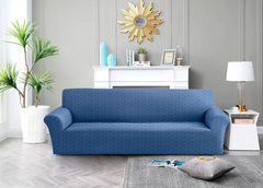 Фото Универсальный трикотажный чехол на двухместный диван Line Синий