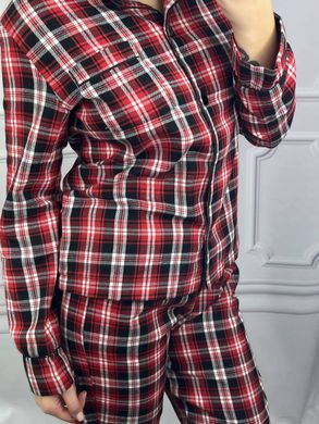 Фото Жіночий домашній костюм-піжама 100% Бавовна Штани + Сорочка Червоний з Білим 030-48-11