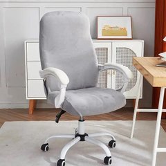 Фото Велюровый серый чехол на офисное кресло/компьютерный стул