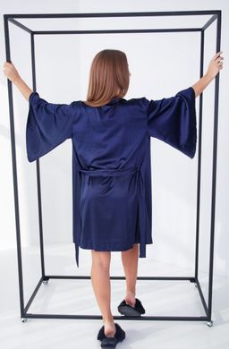Фото Жіночий Шовковий набір халат з широким рукавом та сорочка Синій 110, 120