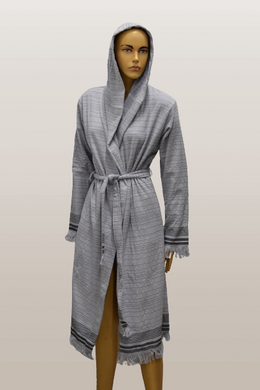 Фото Махровый халат-кимоно с капюшоном Sikel 100% Хлопок Gri Серый