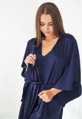 Фото Женский Шелковый набор халат с широким рукавом и рубашка Синий 110, 120
