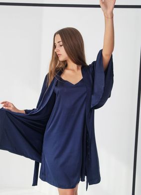 Фото Жіночий Шовковий набір халат з широким рукавом та сорочка Синій 110, 120
