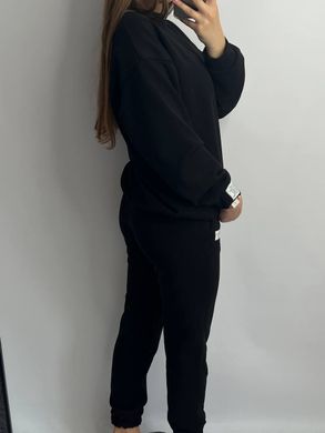Фото Черный женский трикотажный спортивный костюм Хлопок Футер Петля