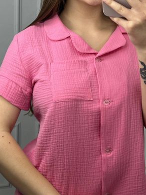 Фото Женская муслиновая пижама Шорты и Рубашка Розовая