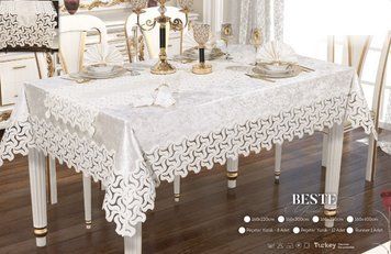 Фото Велюрова скатертина з ранером Selin Beste Set Кремова 33199