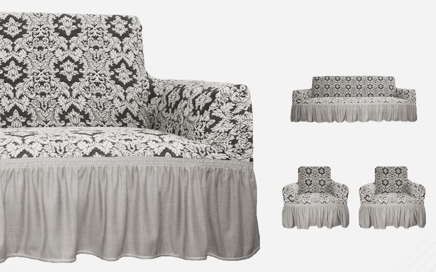 Фото Жакардовий чохол з спідницею для дивана та+ 2-х крісел Damask Слонова Кістка