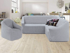 Фото Чехол для углового дивана + кресло без юбки Turkey № 7 Серый