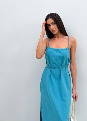 Фото Женское льняное платье макси с карманами Athena Бирюзовый
