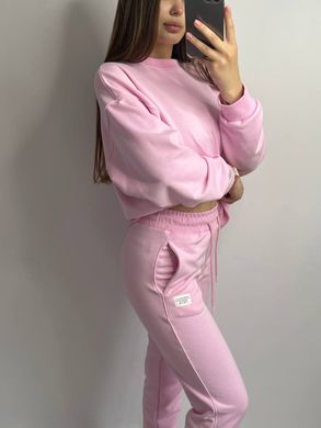 Фото Розовый женский трикотажный спортивный костюм Хлопок Футер Петля