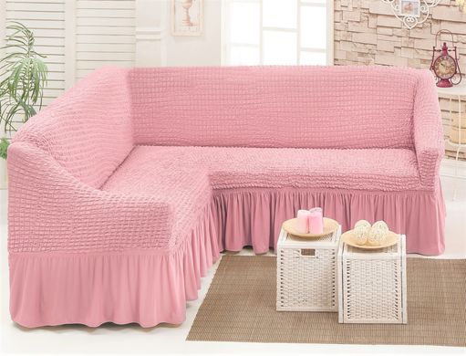 Фото Чохол для кутового дивана зі спідницею-воланом Turkey № 10 Рожева Пудра