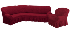 Фото Жаккардовый чехол для углового дивана + кресло Вензель Бордовый